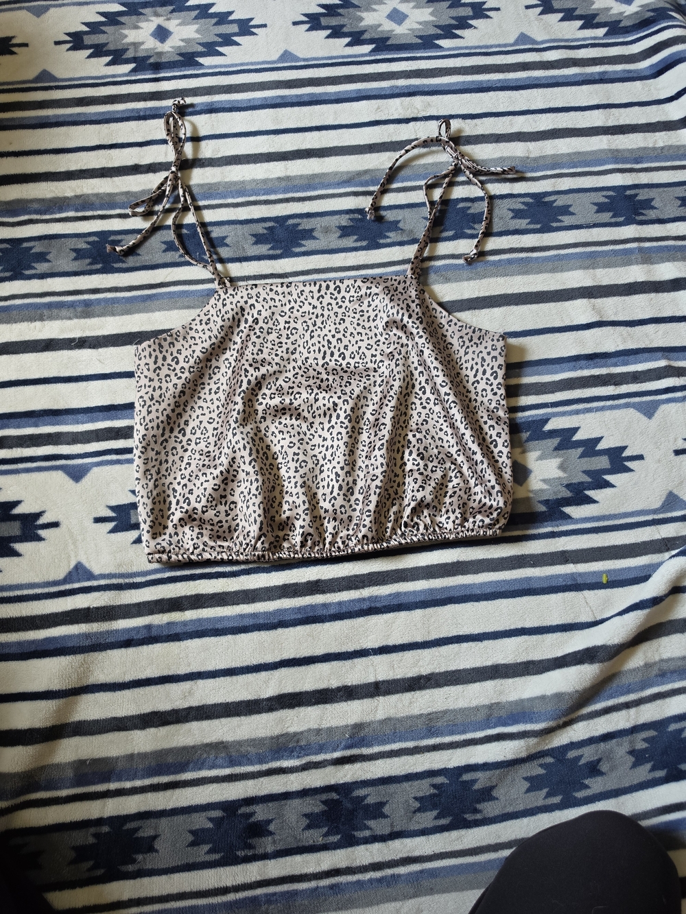 Leopard Print Tie-Strap Cropped Cami - Beige/Black